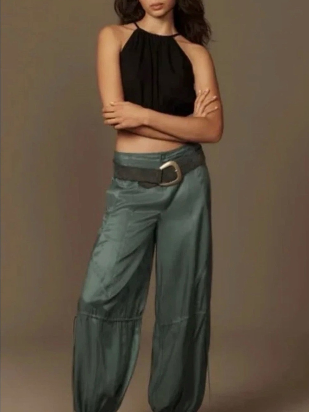 ANTHROPOLOGIE RUCHED PARACHUTE PANTS Satin Wide-Leg Pants - Picture 4 of 5